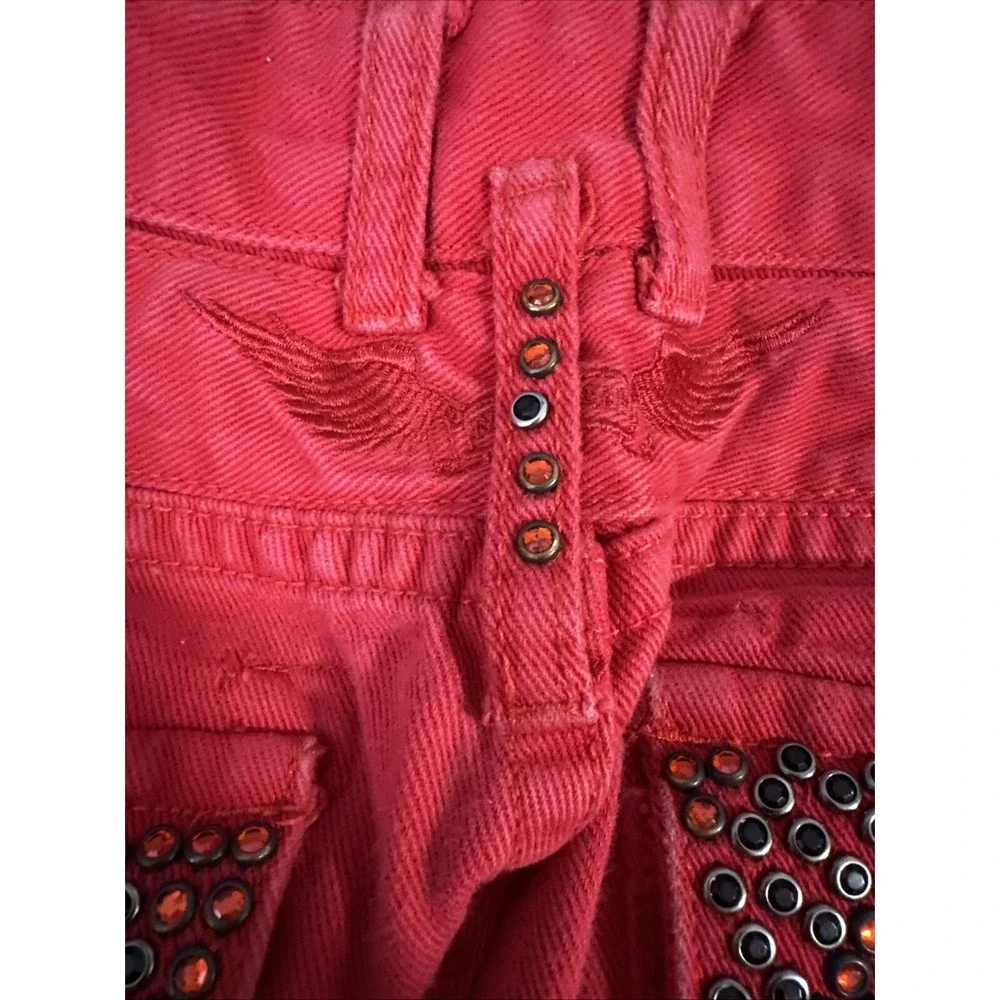 Robin's Jean‎ Men's Straight Fit Jeans Size 42 Red Rhinestone Back Pocket Flap